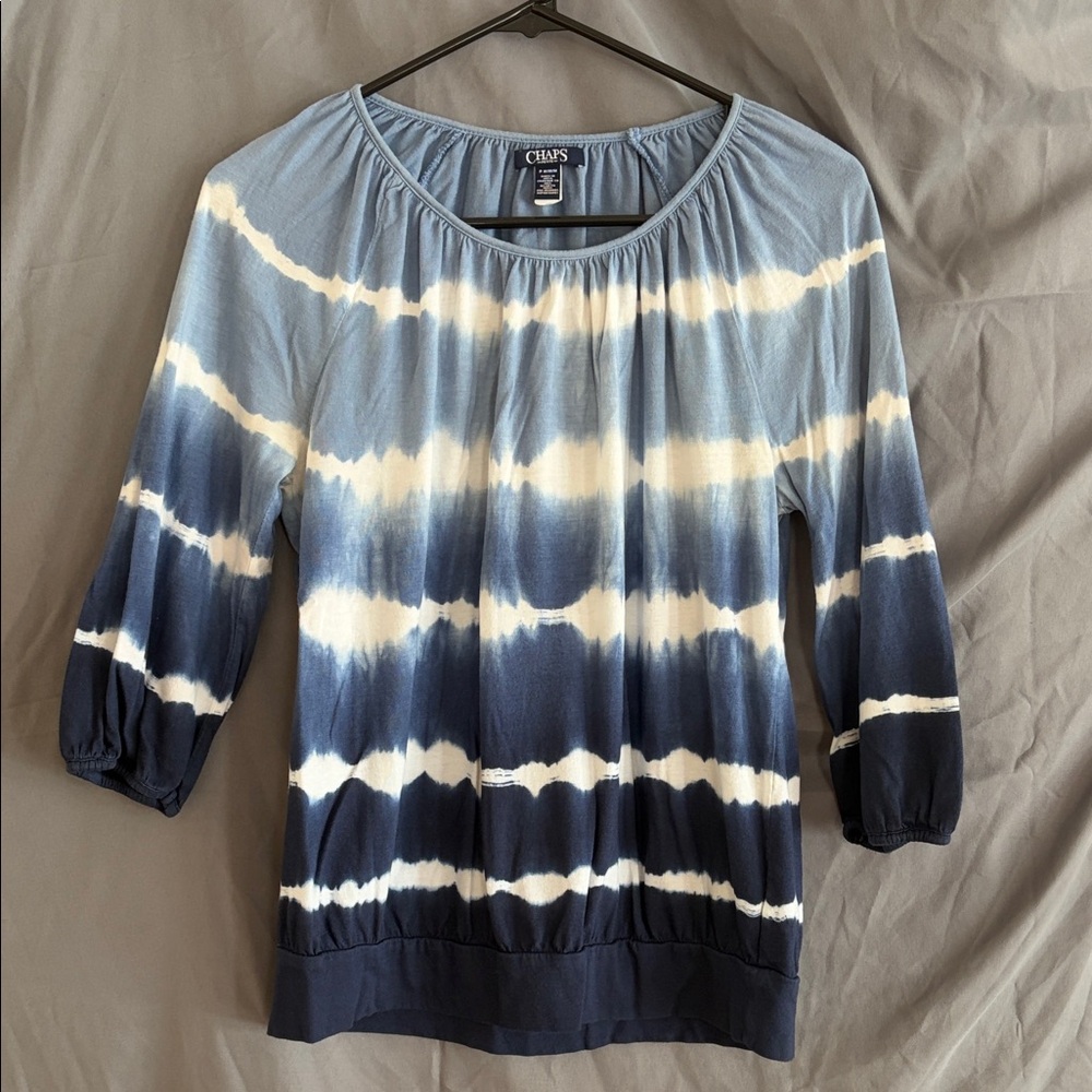 Chaps Navy and White Tie-Dye Blouse